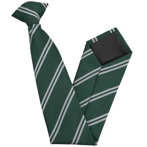 Bottle Green and White (Silver) Double Junior School Clip On Tie