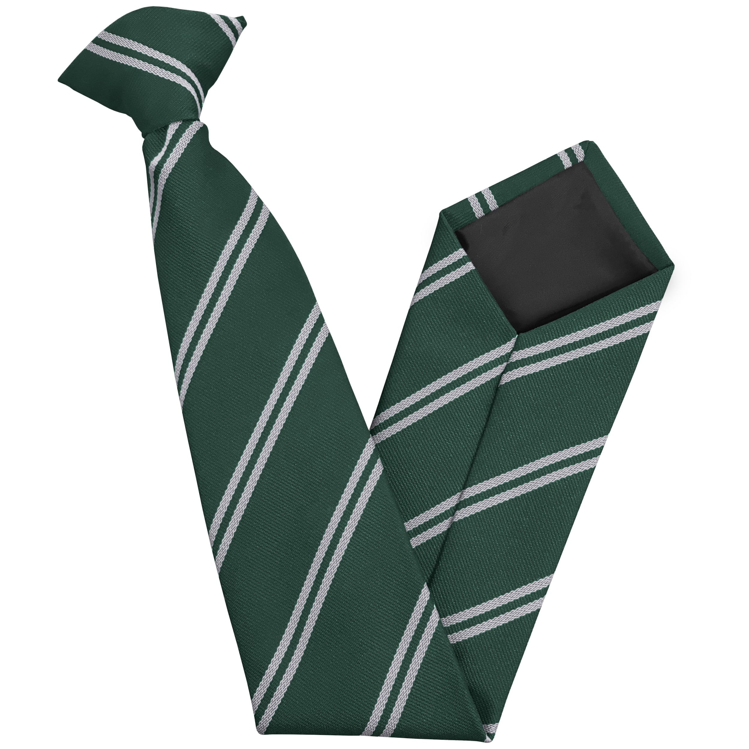 Bottle Green and White (Silver) Double Junior School Clip On Tie