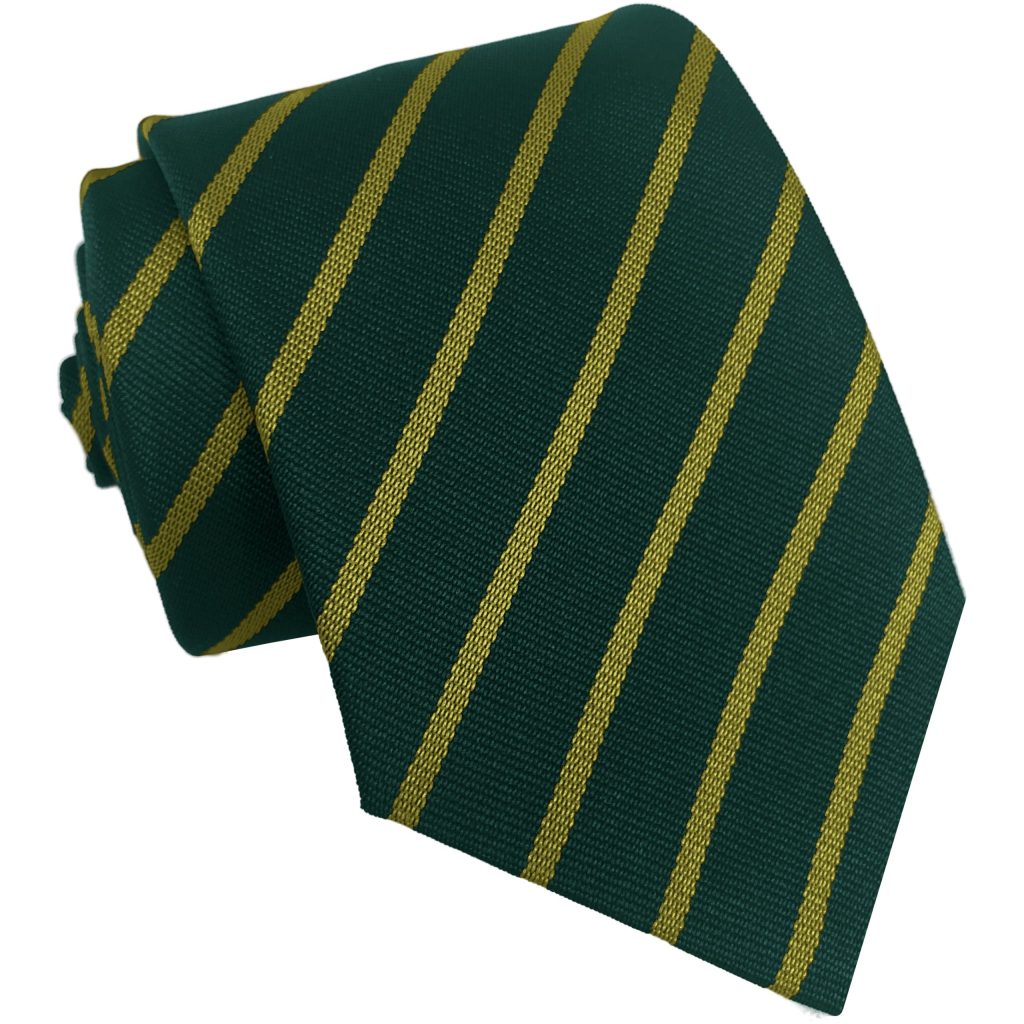Bottle Green and Gold Single Narrow Stripe High School Tie