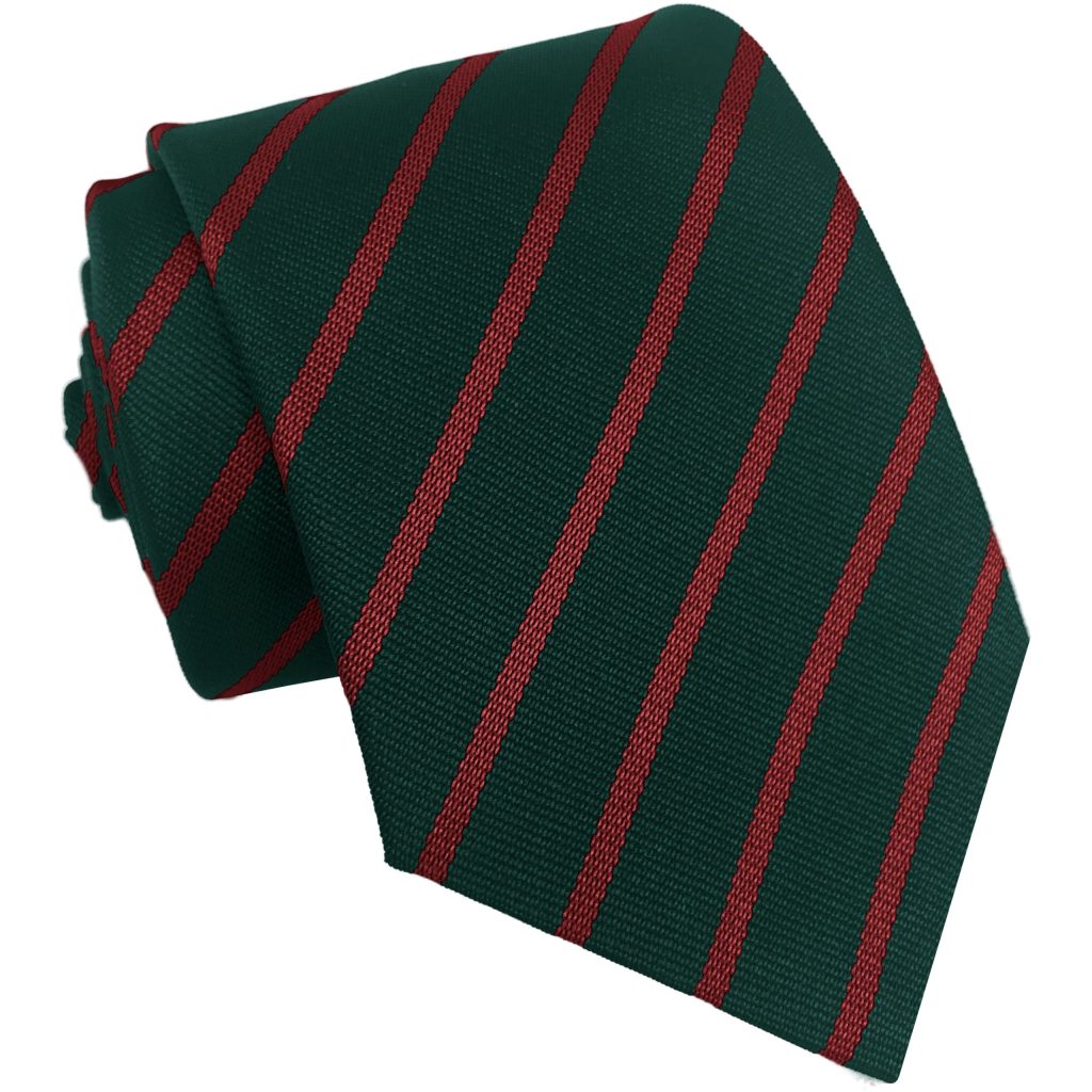 Bottle Green and Red Single Narrow Stripe High School Tie