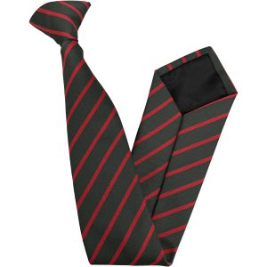 Bottle Green and Red Single Narrow Stripe High School Clip On Tie