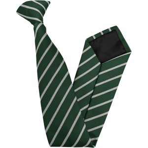 Bottle Green and White Single Narrow Stripe High School Clip On Tie