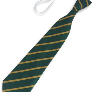 Bottle Green and Gold Single Narrow Stripe Infant Elastic School Tie
