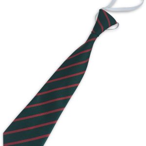 Bottle Green and Red Single Narrow Stripe Infant Elastic School Tie
