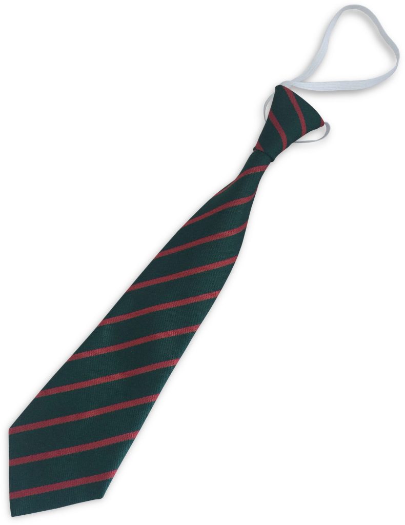 Bottle Green and Red Single Narrow Stripe Infant Elastic School Tie