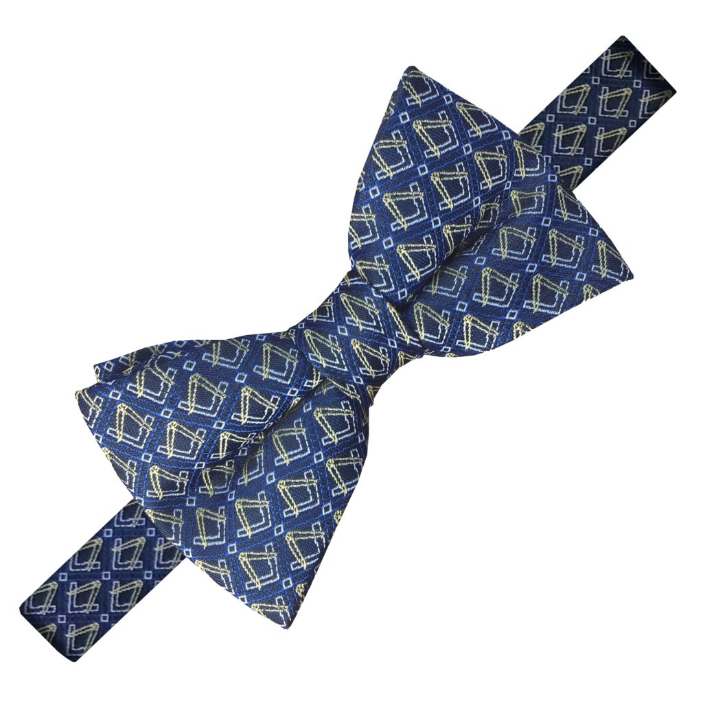 Mens Bow Blue Bow Tie with Masonic Symbols. Suitable for collar sizes up to 19 inches
