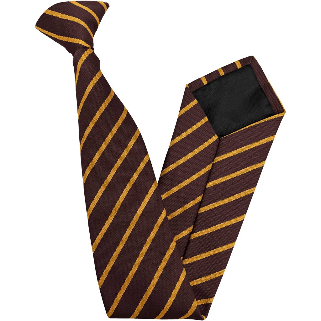 Brown and Gold Single Narrow Stripe High School Clip On Tie