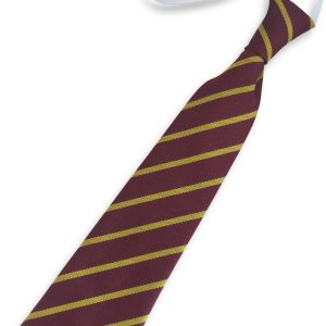 Maroon and Gold Single Narrow Stripe Infant Elastic School Tie