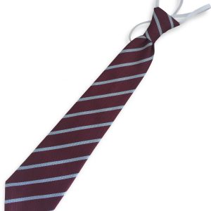 Maroon and White Single Narrow Stripe Infant Elastic School Tie