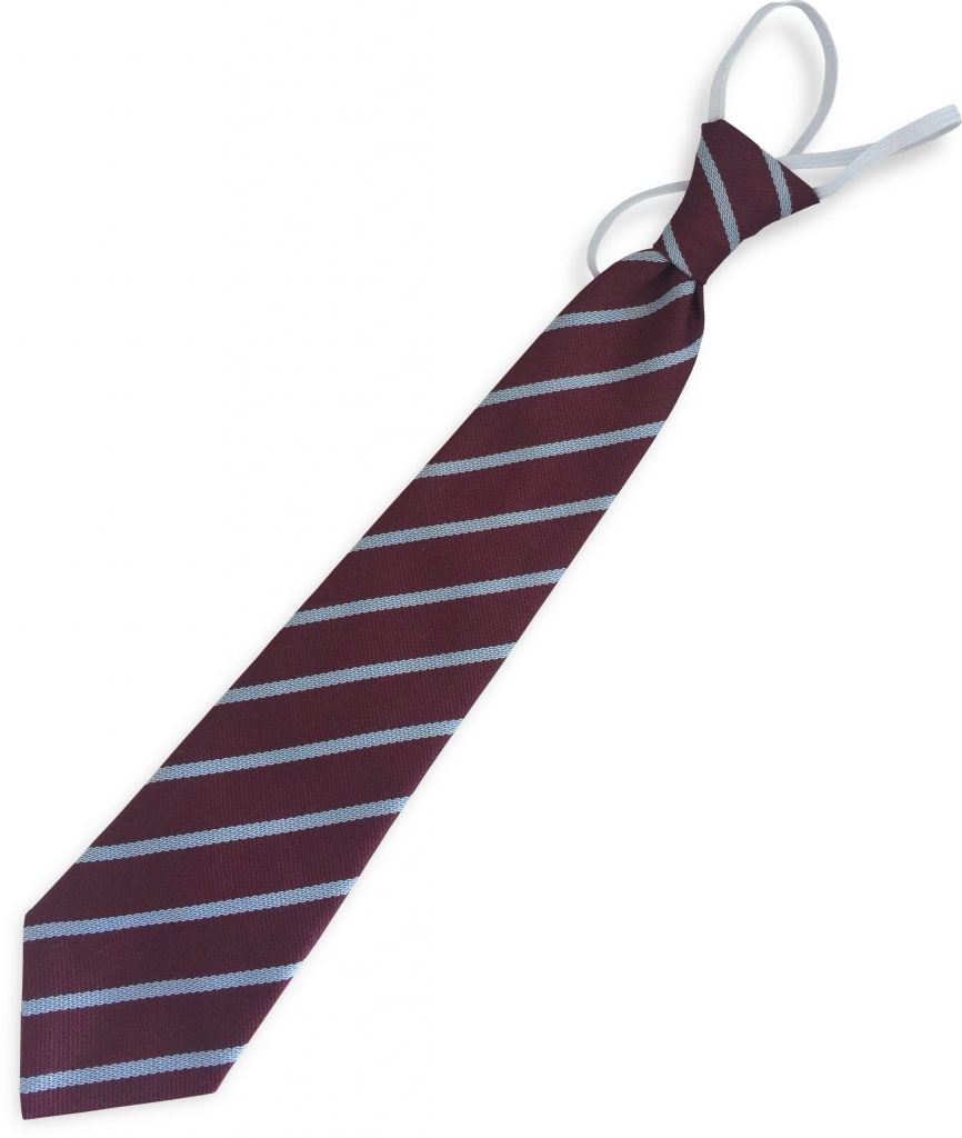 Maroon and White Single Narrow Stripe Infant Elastic School Tie