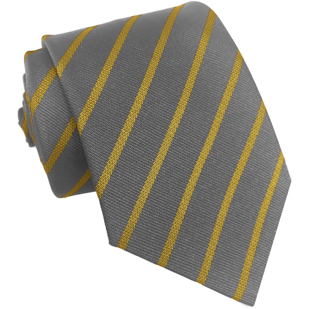 Grey and Gold Single Narrow Stripe High School Tie