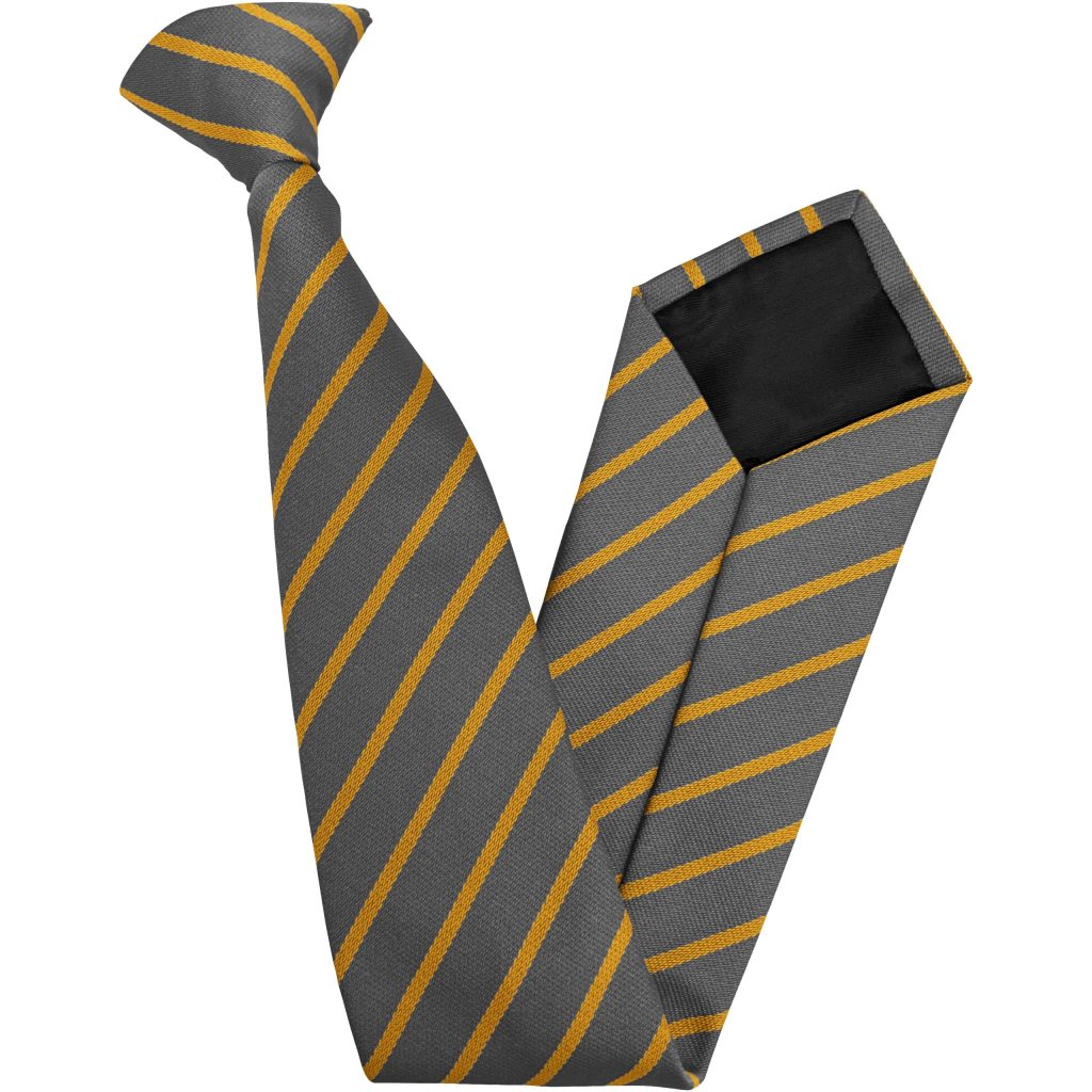 Grey and Gold Single Narrow Stripe High School Clip On Tie