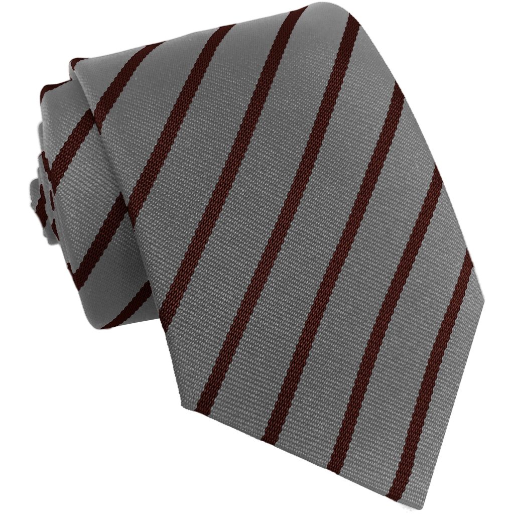 Grey and Maroon Single Narrow Stripe High School Tie