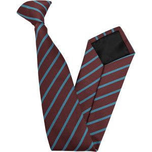 Maroon and Gold Single Narrow Stripe High School Clip On Tie