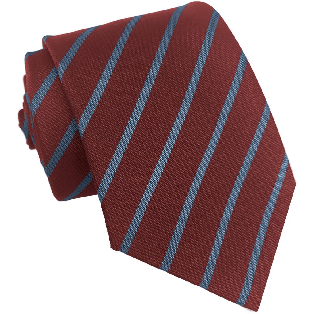 Maroon and Sky Blue Single Narrow Stripe High School Tie