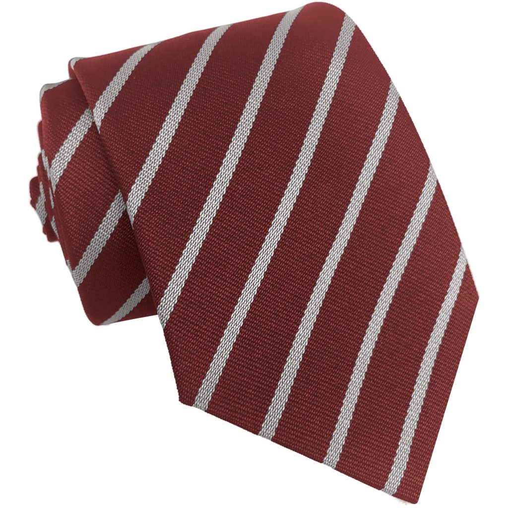 Maroon and White (Silver) Single Narrow Stripe High School Tie