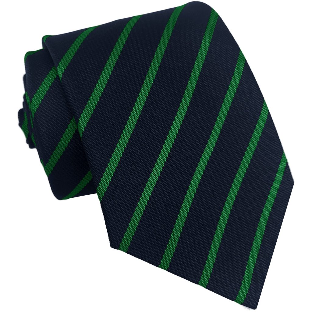 Navy Blue and Emerald Green Single Narrow Stripe High School Tie