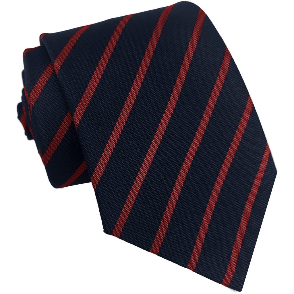 Navy Blue and Red Single Narrow Stripe High School Tie