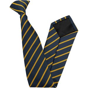 Navy Blue and Gold Single Narrow Stripe High School Clip On Tie