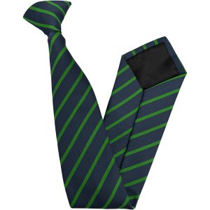 Navy Blue and Emerald Green Single Narrow Stripe High School Clip On Tie