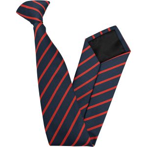 Navy Blue and Red Single Narrow Stripe High School Clip On Tie