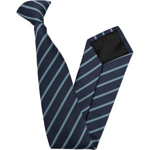 Navy Blue and Sky Blue Single Narrow Stripe High School Clip On Tie