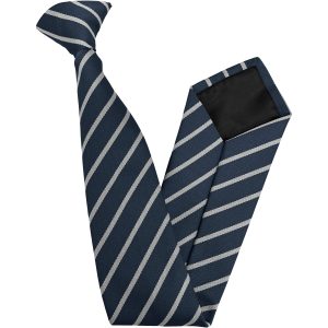 Navy Blue and White Single Narrow Stripe High School Clip On Tie