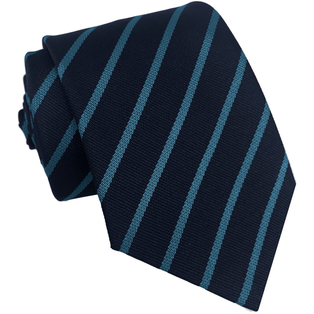 Navy Blue and Sky Blue Single Narrow Stripe High School Tie