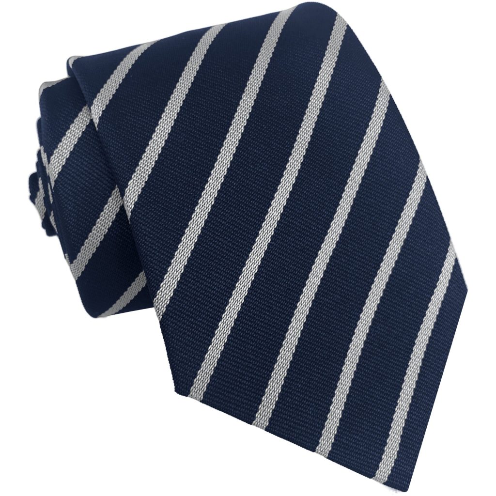 Navy Blue and White Single Narrow Stripe High School Tie