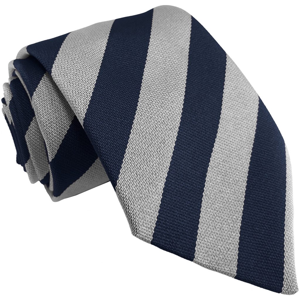 Navy Blue and White Block Adult School Tie