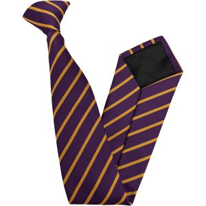 Purple and Gold Single Narrow Stripe High School Clip On Tie