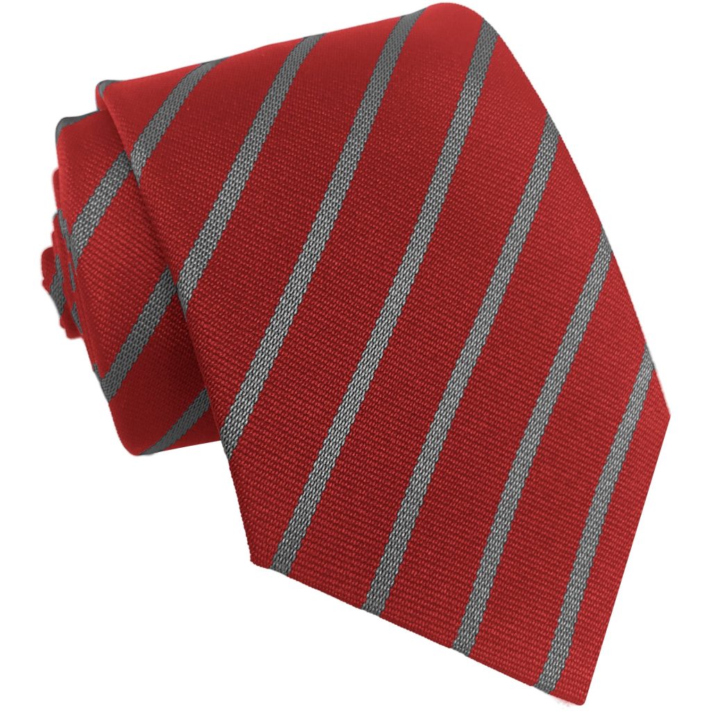 Red and Grey Single Narrow Stripe High School Tie