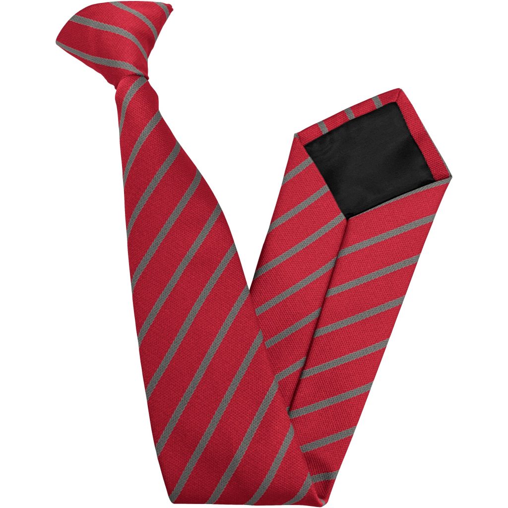 Red and Grey Single Narrow Stripe High School Clip On Tie