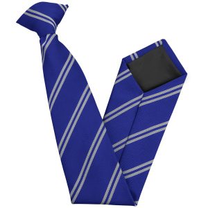 Royal Blue and White (Silver) Double High School Clip On Tie