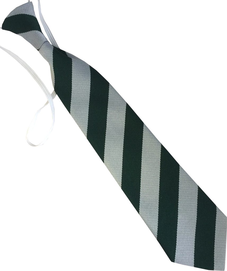 Bottle Green and White (Silver) Block Infant School Elastic Tie