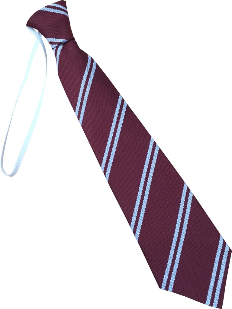Maroon and White (Silver) Double Infant School Elastic Tie