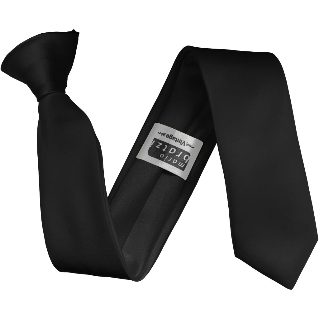 Satin Black Italian Satin Skinny Clip On Wedding Tie