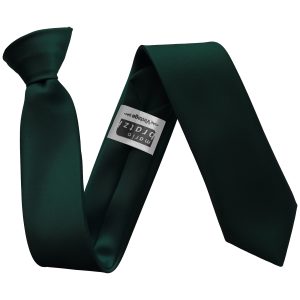 Satin Bottle Green Italian Satin Skinny Clip On Wedding Tie