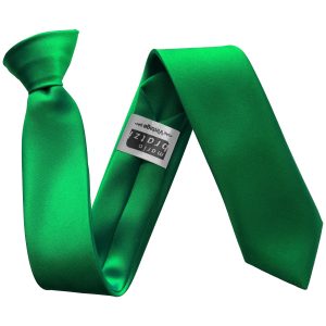 Satin Emerald Green Italian Satin Skinny Clip On Wedding Tie