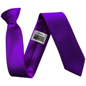 Satin Purple Italian Satin Skinny Clip On Wedding Tie