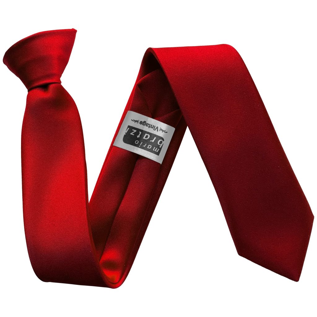 Satin Red Italian Satin Skinny Clip On Wedding Tie