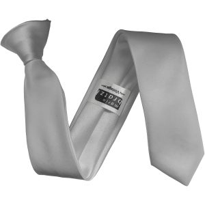 Satin Silver Italian Satin Skinny Clip On Wedding Tie