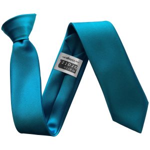 Satin Turquoise Italian Satin Skinny Clip On Wedding Tie