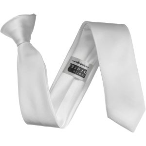 Satin White Italian Satin Skinny Clip On Wedding Tie