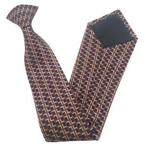 Navy Blue Clip On Tie with Copper Check and Tan Inlay Lethen Silk