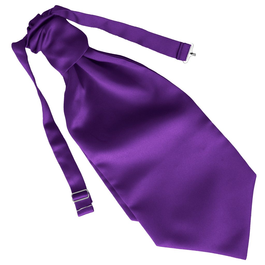 Satin Purple Italian Satin Wedding Ruche Cravat Adult Size Pre-tied