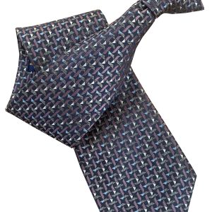 Navy Blue Clip On Tie with Silver and Purple Treadplate Pattern Lethen Silk