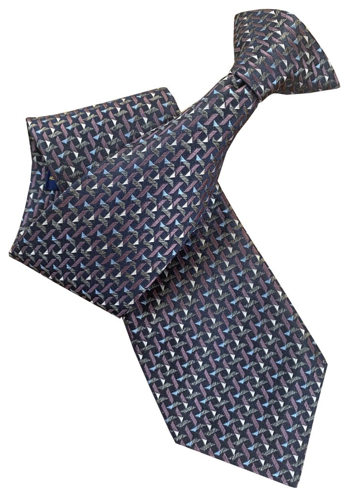 Navy Blue Clip On Tie with Silver and Purple Treadplate Pattern Lethen Silk