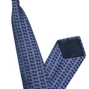 Navy Blue Clip On Tie with Silver Aztec Design and Purple Inlay Lethen Silk