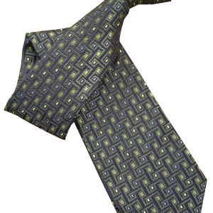 Navy Blue Clip On Tie with Green Aztec Design and Lime Inlay Lethen Silk